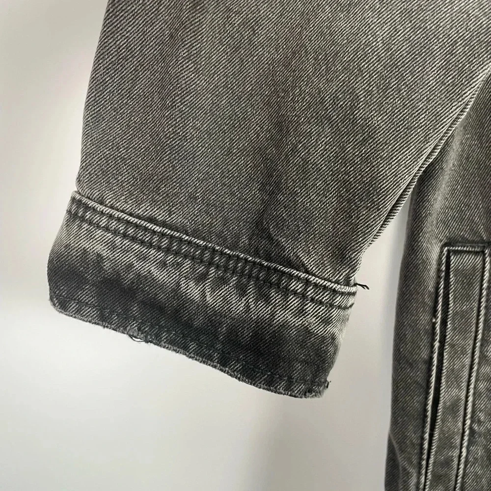 Charcoal Black Denim Jacket Oversized Size Small Distressed Grunge
